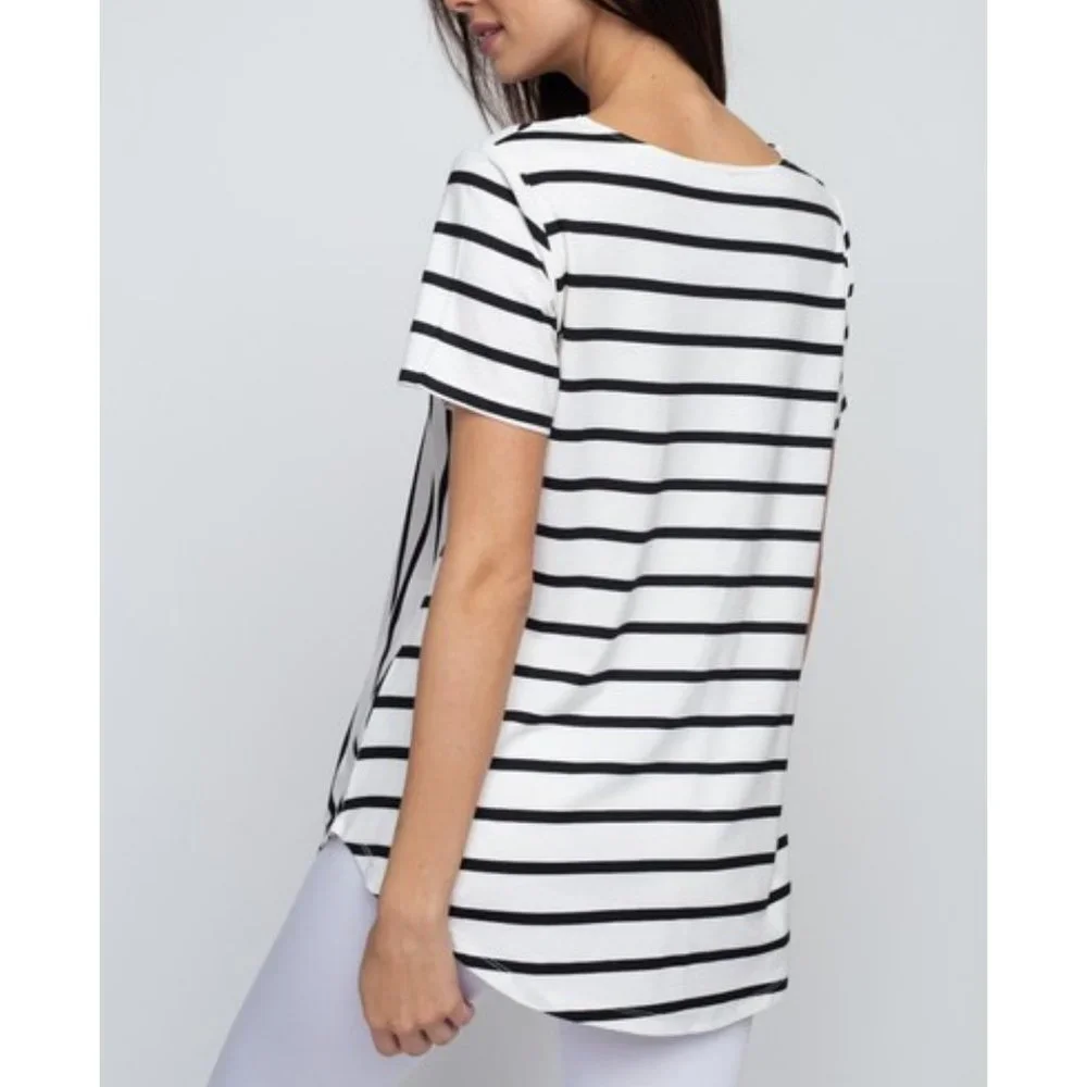 YELETE Women's Short Sleeve Striped Tunic. Fresh, Flattering, NWOT. Sizes S-XL - Picture 3 of 4